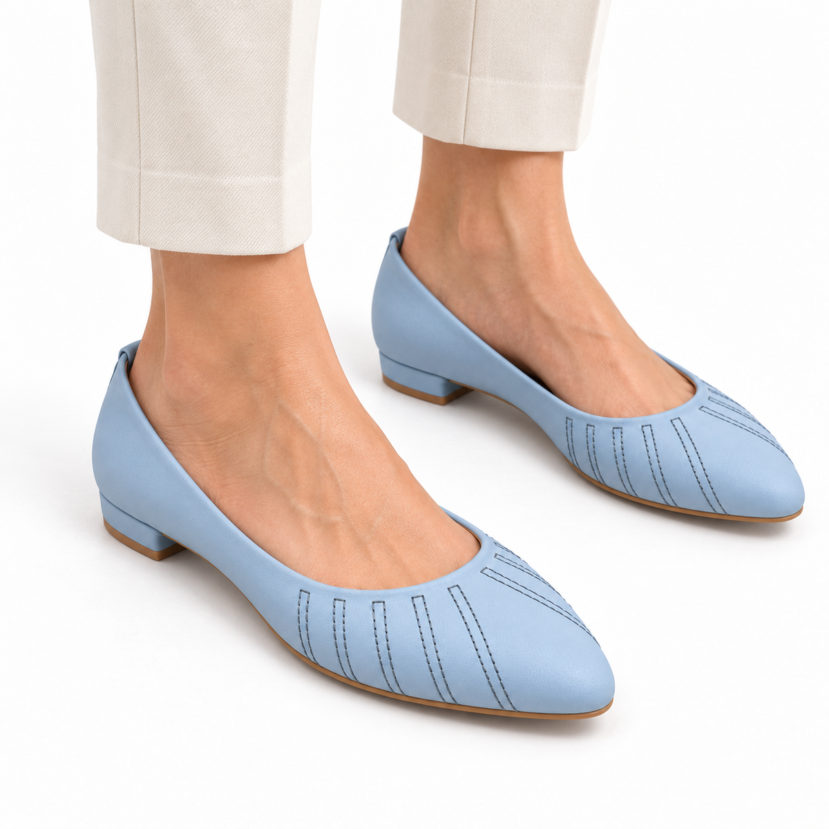 Women’s Light Blue Ballet Flats | Low Block Heel Slip-On Shoes