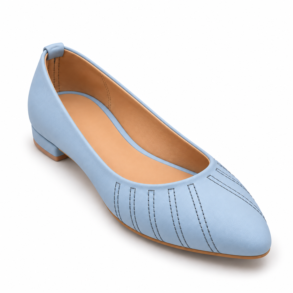 Women’s Light Blue Ballet Flats | Low Block Heel Slip-On Shoes