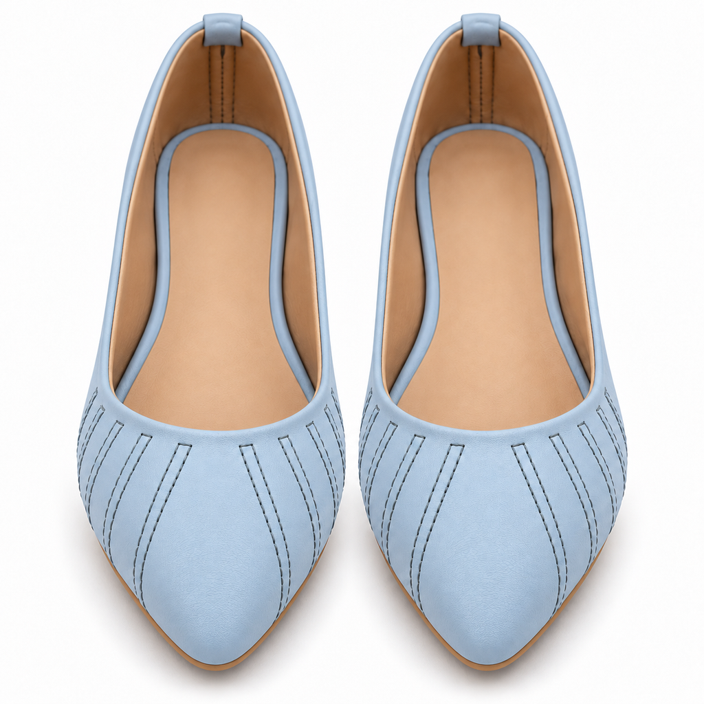 Women’s Light Blue Ballet Flats | Low Block Heel Slip-On Shoes