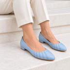 Women’s Light Blue Ballet Flats | Low Block Heel Slip-On Shoes