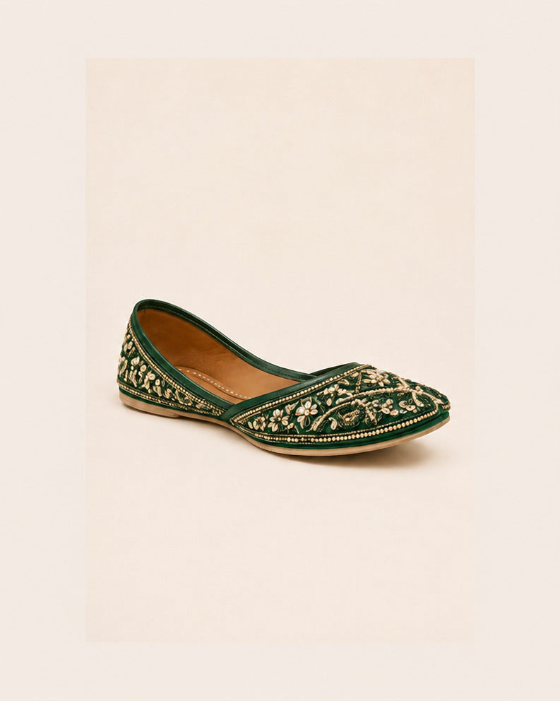 Meher Embellished Flat — Emerald — view 1