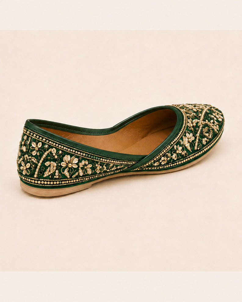 Meher Embellished Flat — Emerald — view 2