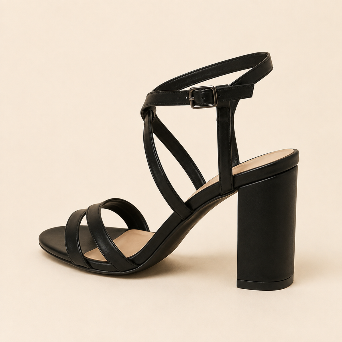 Noir Strappy Block Heel