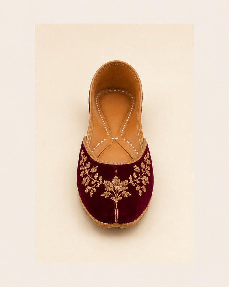 Raat Embroidered Khussa — Maroon — view 1